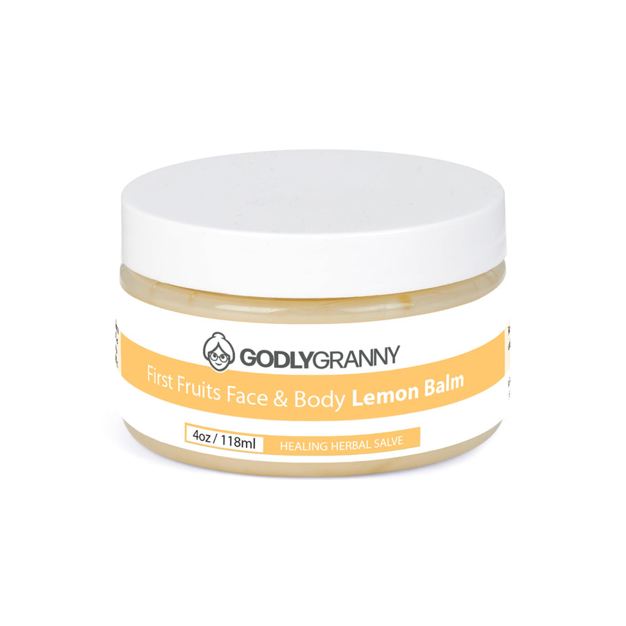 First Fruits Lemon Herbal Face & Body Salve – 4oz Jar packaging