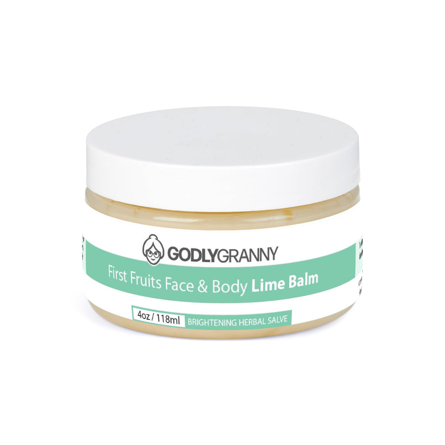 First Fruits Lime Herbal Face & Body Salve – 4oz Jar packaging