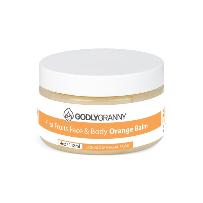 First Fruits Orange Herbal Face & Body Salve – 4oz Jar packaging