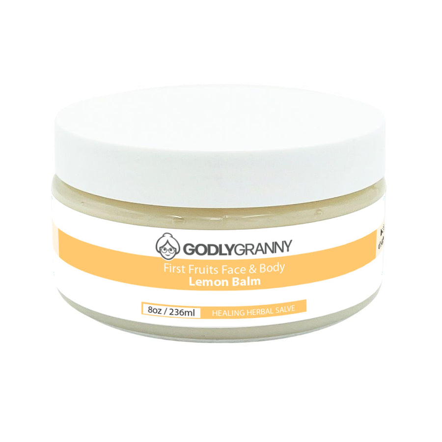 First Fruits Lemon Herbal Face & Body Salve – 8oz Jar packaging