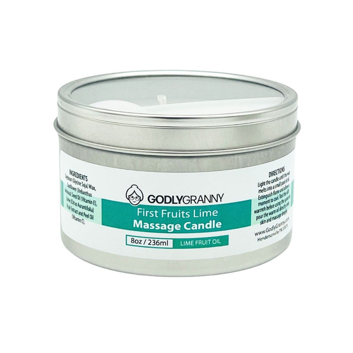 First Fruits Lime Soy Massage Candle, 8 oz packaging