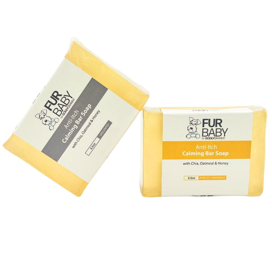 Assorted Fur Baby Chia, Oatmeal & Honey Pet Soap Bar packages shown together