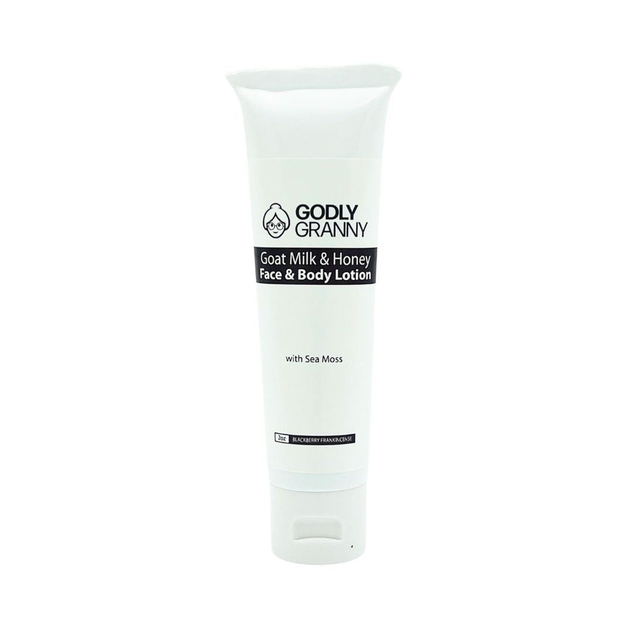 Goat Milk & Honey Body Lotion with Sea Moss – Blackberry Frankincense packaging