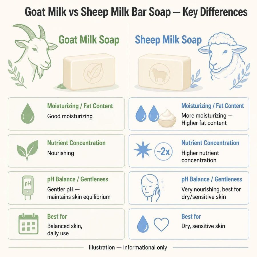 Illustrated comparison chart of goat milk and sheep milk soaps