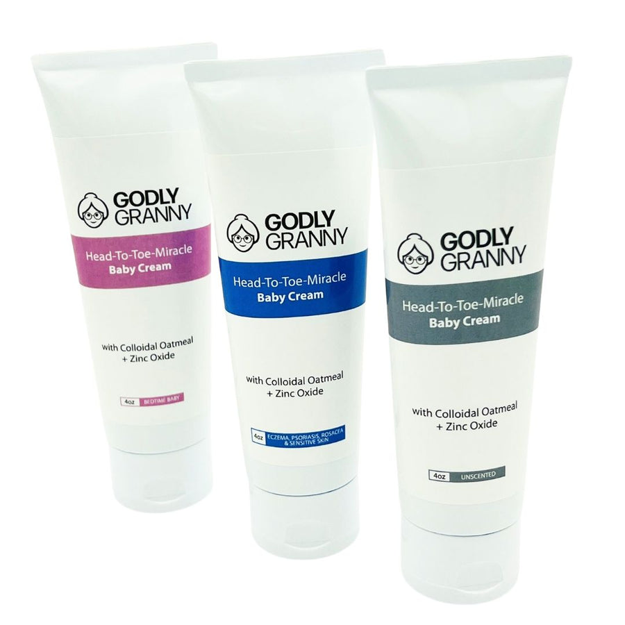 Assorted Baby Body Cream with Colloidal Oatmeal & Zinc Oxide packages shown together