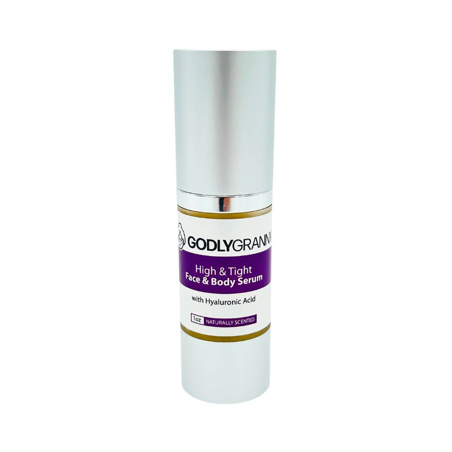 High & Tight Hyaluronic Acid Face & Body Serum, 1 oz packaging