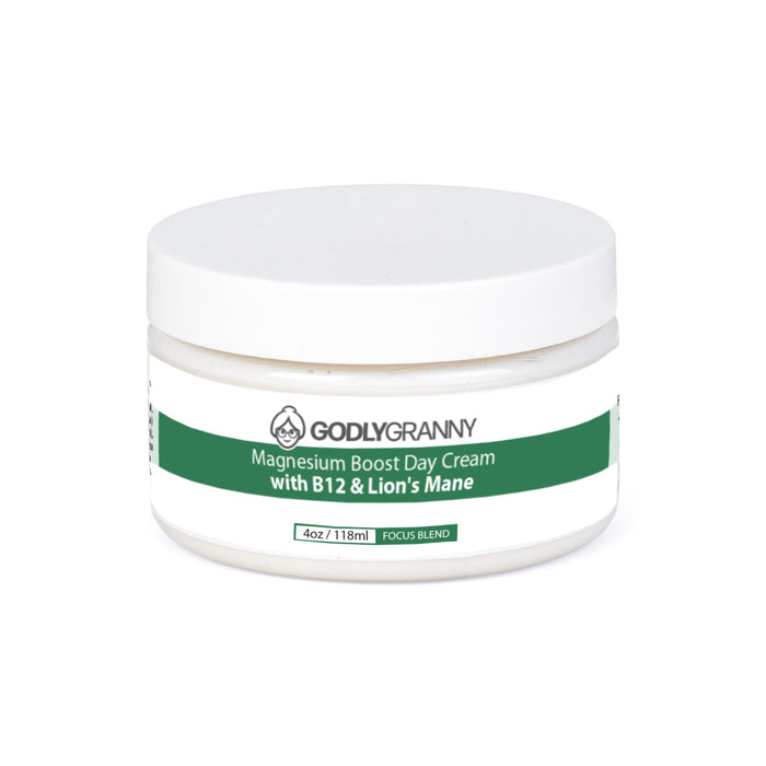 Magnesium Day Cream with B12 & Lion's Mane – 4oz Jar packaging