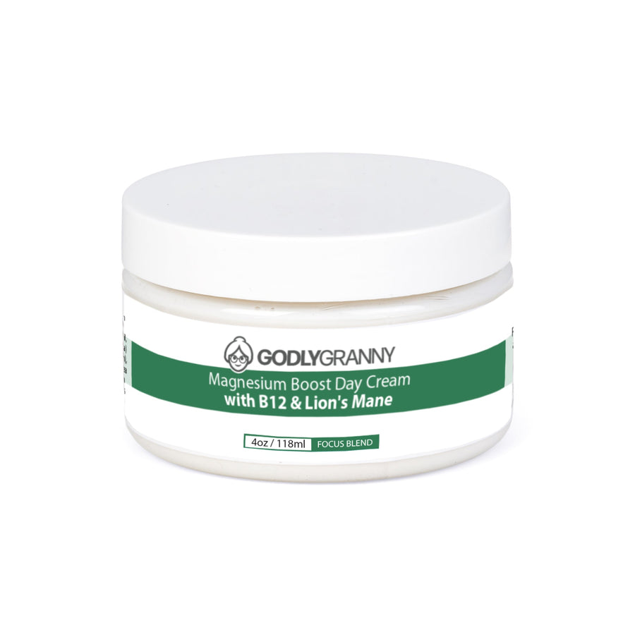 Magnesium Day Cream with B12 & Lion's Mane – 4oz Jar packaging