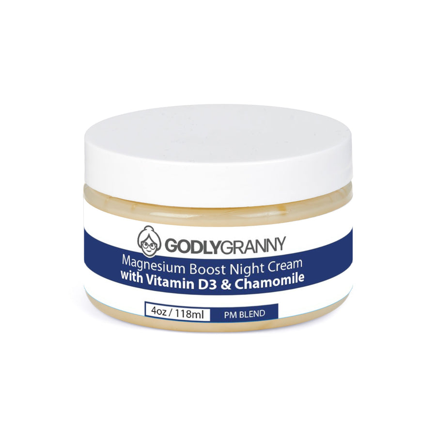 Magnesium Night Cream with Vitamin D3 & Chamomile – 4oz Jar packaging