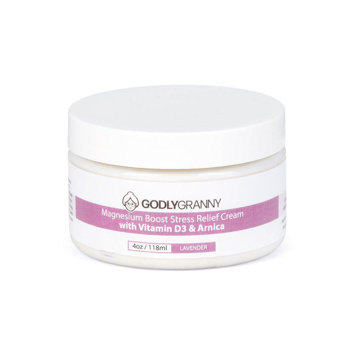 Lavender Magnesium Cream with Vitamin D3 & Arnica – 4oz Jar packaging