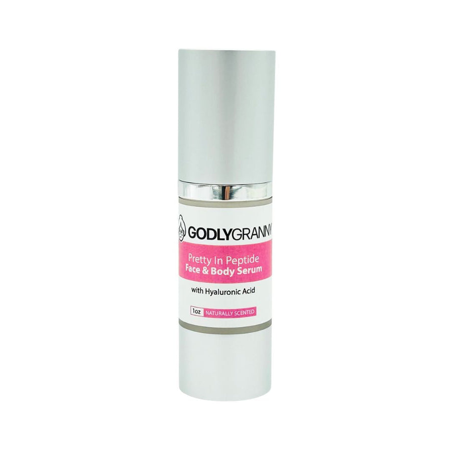 Pretty in Peptide Hyaluronic Acid Face & Body Serum, 1 oz packaging