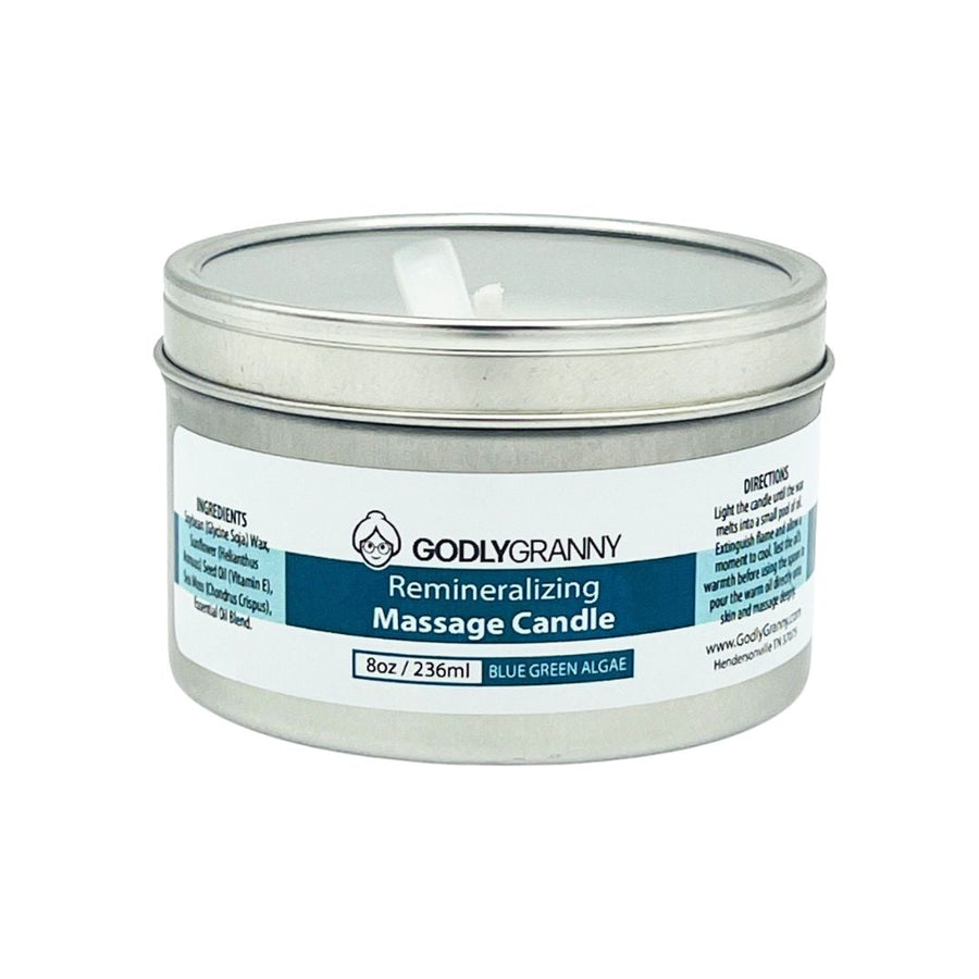 Blue Green Algae Soy Massage Candle, 8 oz packaging