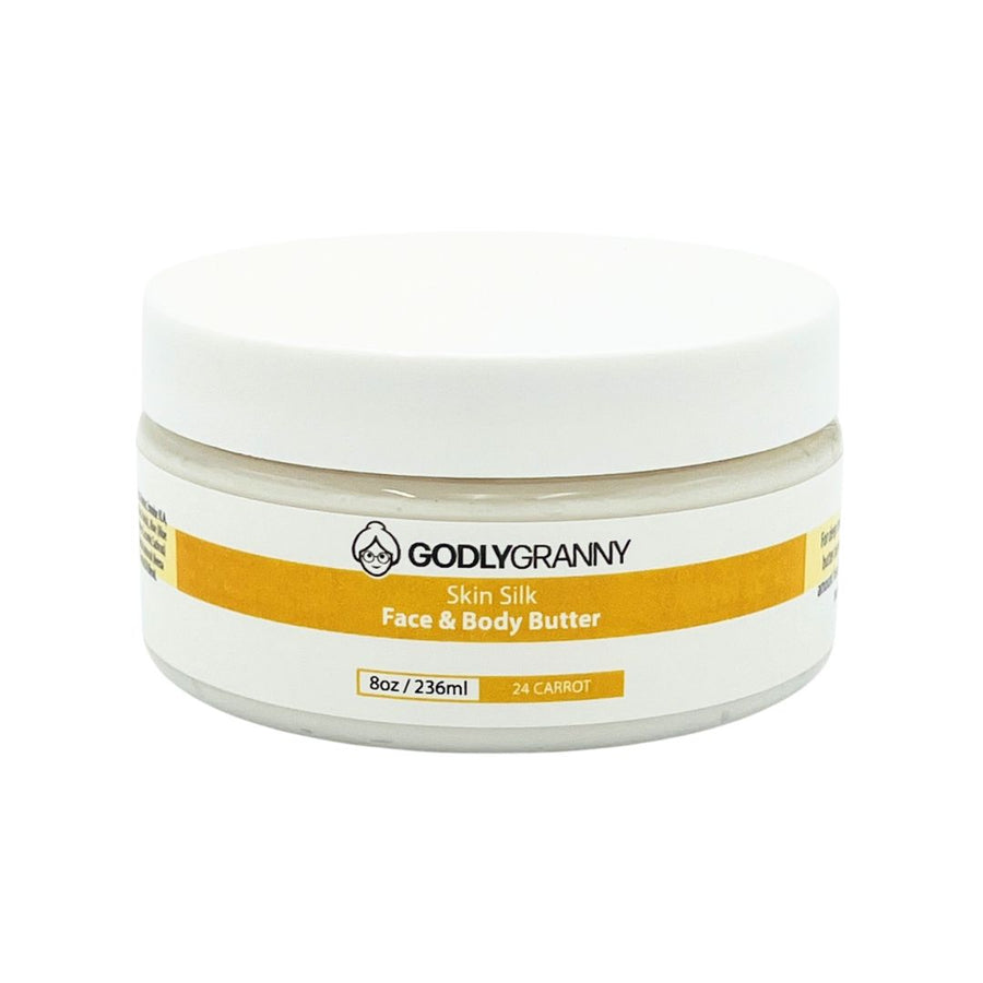Skin Silk Shea & Cocoa Face & Body Butter – 24 Carrot / 8oz Jar packaging
