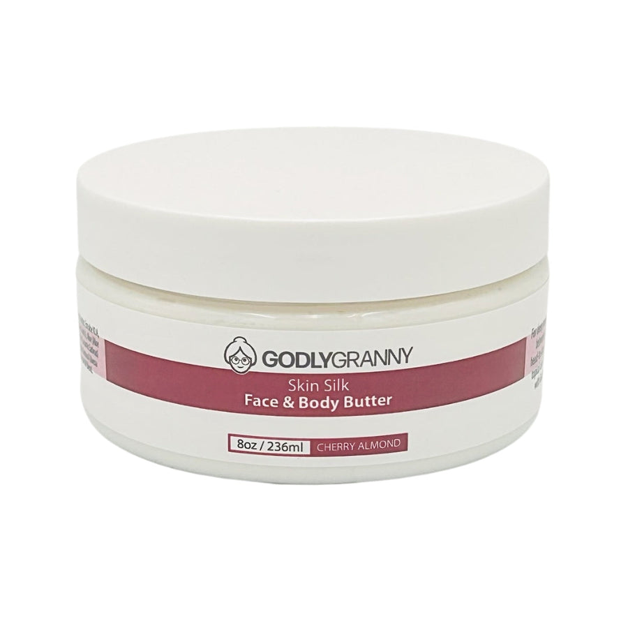 Skin Silk Shea & Cocoa Face & Body Butter – Cherry Almond / 8oz Jar packaging