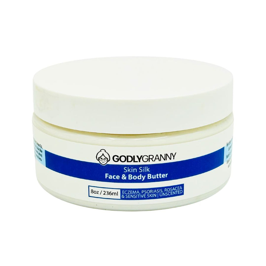 Skin Silk Shea & Cocoa Face & Body Butter – Sensitive Skin | Unscented / 8oz Jar packaging