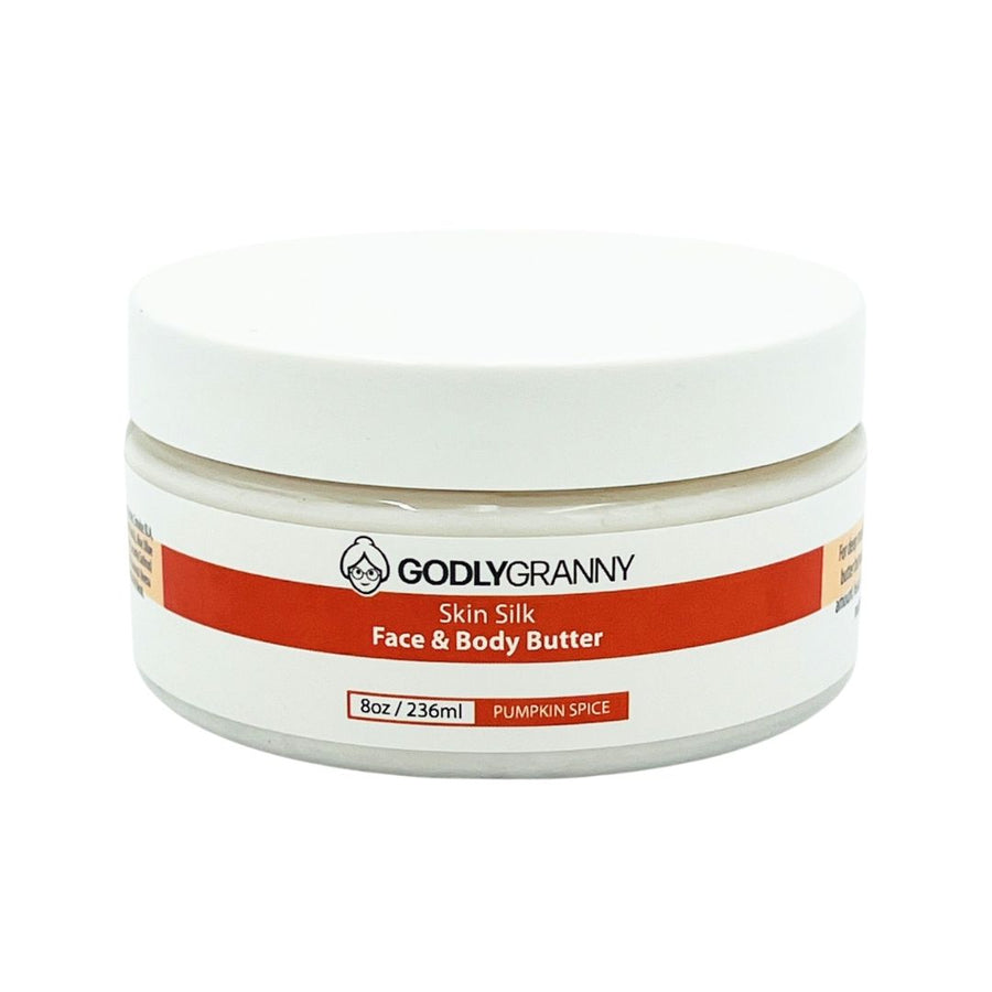 Skin Silk Shea & Cocoa Face & Body Butter – Pumpkin Spice / 8oz Jar packaging
