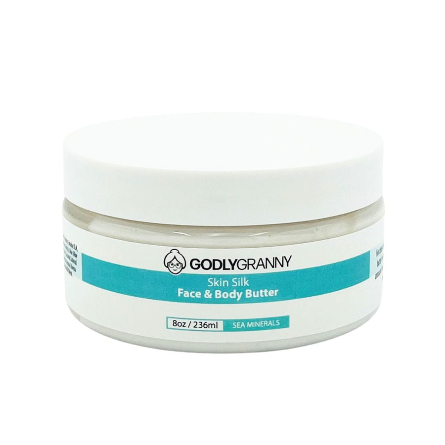 Skin Silk Shea & Cocoa Face & Body Butter – Sea Minerals / 8oz Jar packaging