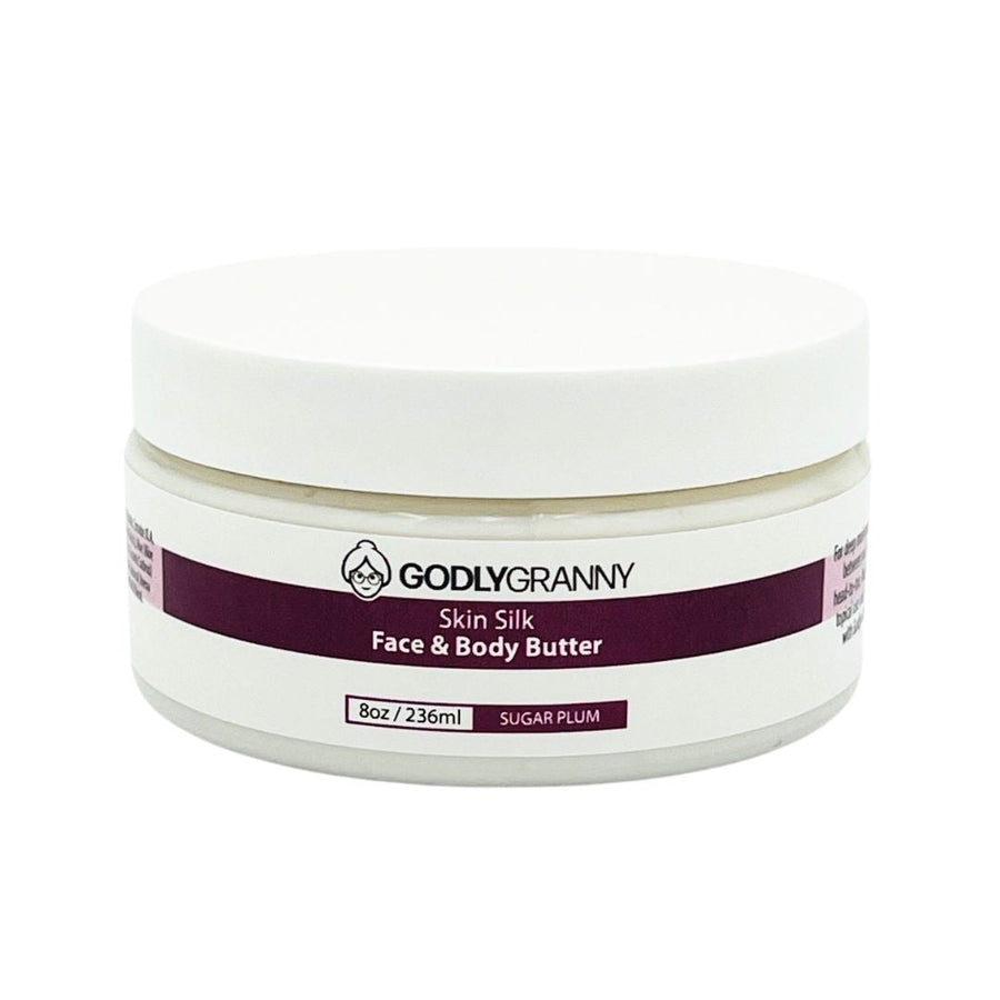 Skin Silk Shea & Cocoa Face & Body Butter – Sugar Plum / 8oz Jar packaging