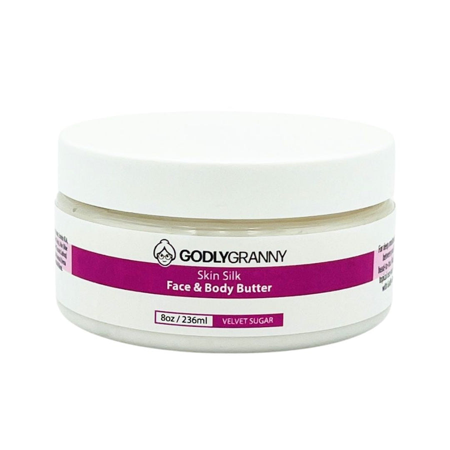 Skin Silk Shea & Cocoa Face & Body Butter – Velvet Sugar / 8oz Jar packaging