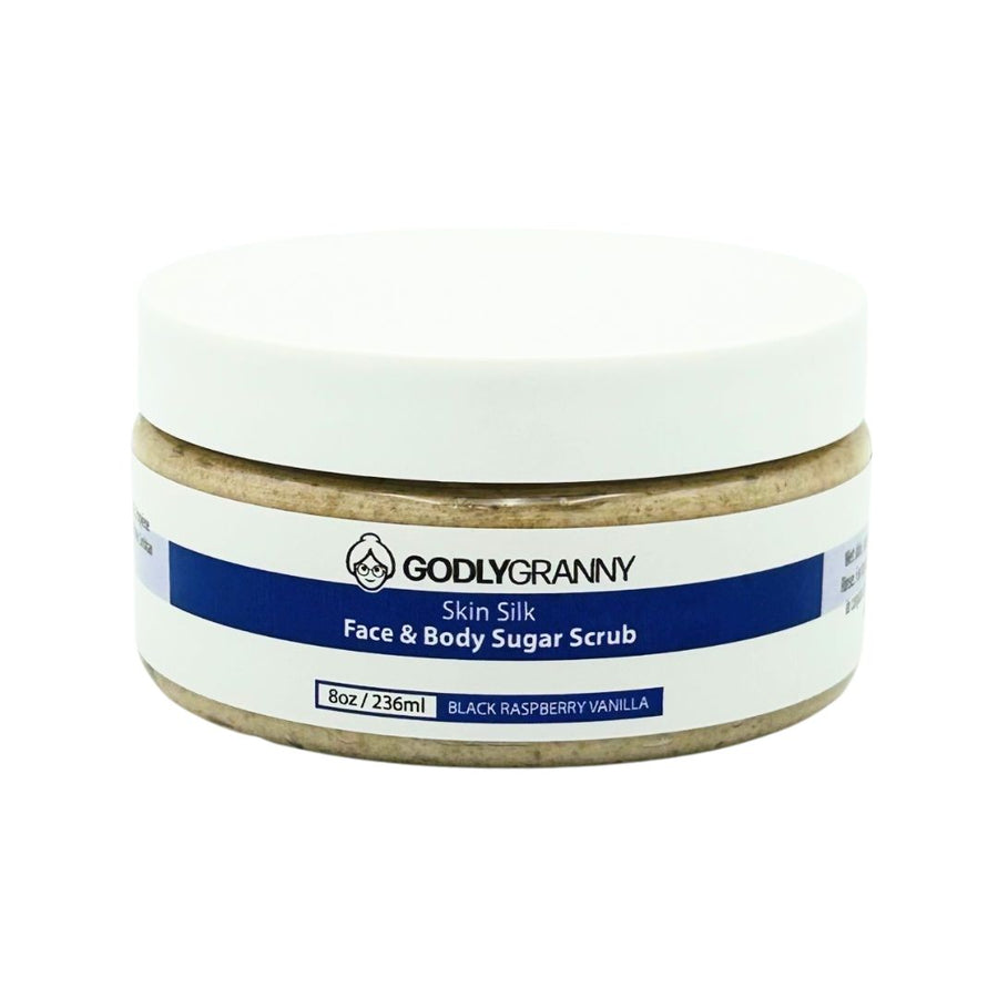 Skin Silk Face & Body Sugar Scrub – Black Raspberry Vanilla packaging
