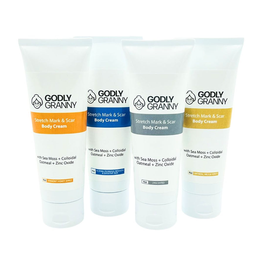 Assorted Sea Moss Body Cream with Colloidal Oatmeal & Zinc Oxide packages shown together