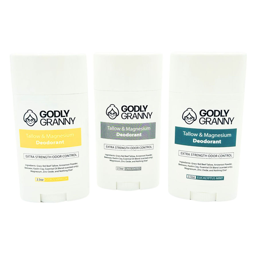 Assorted Tallow & Magnesium Deodorant packages shown together
