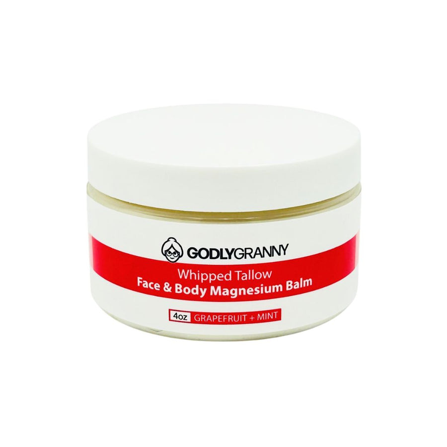Whipped Tallow & Magnesium Face & Body Balm – Grapefruit + Mint packaging