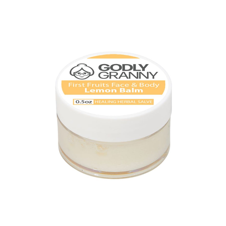 First Fruits Lemon Herbal Face & Body Salve – .5oz Jar packaging