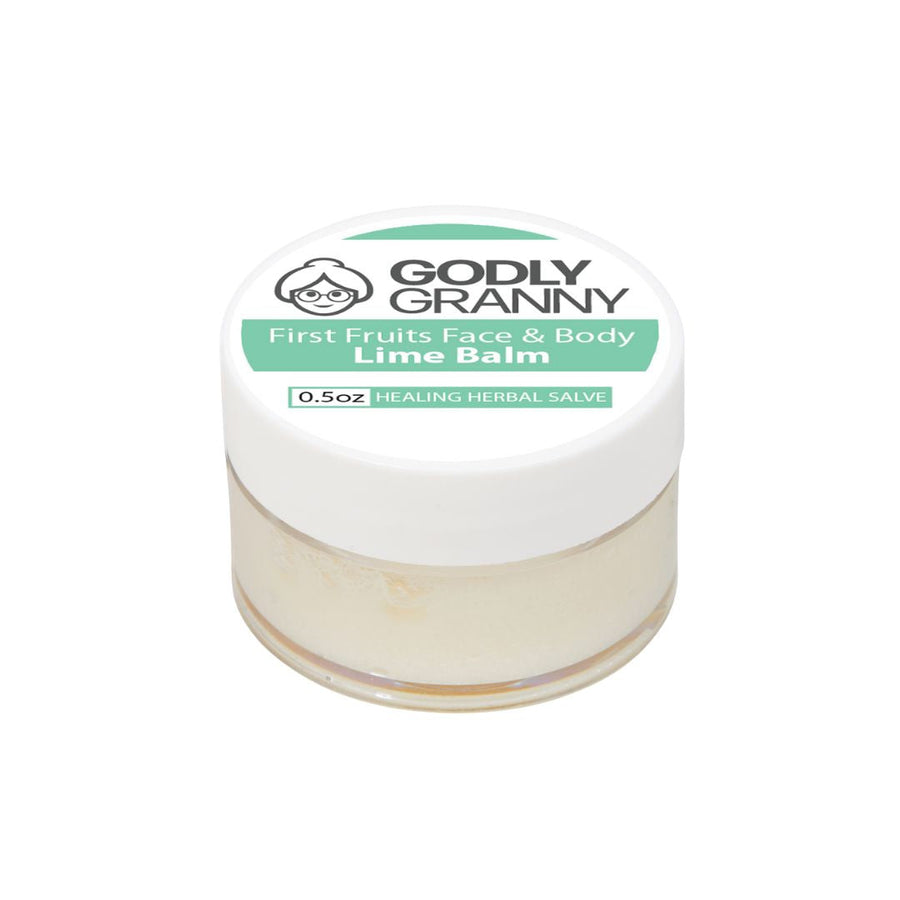 First Fruits Lime Herbal Face & Body Salve – .5oz Jar packaging