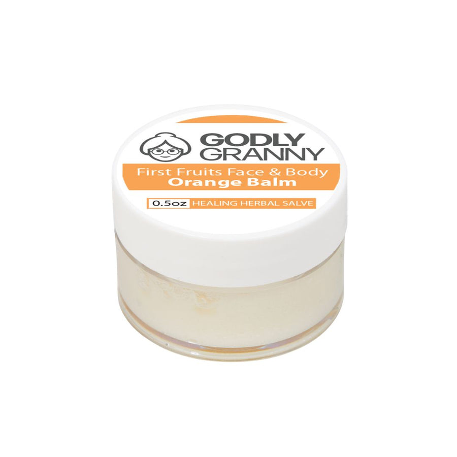 First Fruits Orange Herbal Face & Body Salve – .5oz Jar packaging