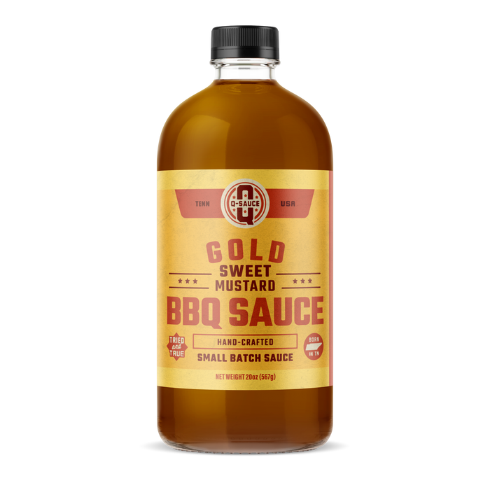 Gold sweet mustard barbecue sauce in a bottle