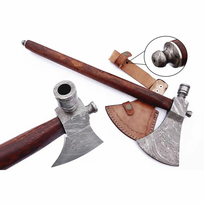 Late-Era Viking Skeggøx Utility Axe with Pattern-Welded Damascus Blade and Smoked Hardwood Handle