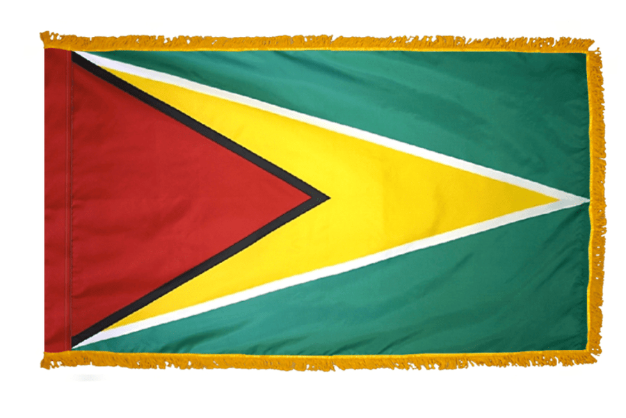 Guyana nylon flag product image with gold arrowhead red triangle and green field