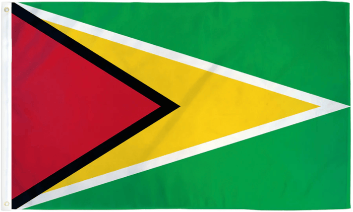 Guyana flag made in USA with green field Golden Arrowhead and red black triangle