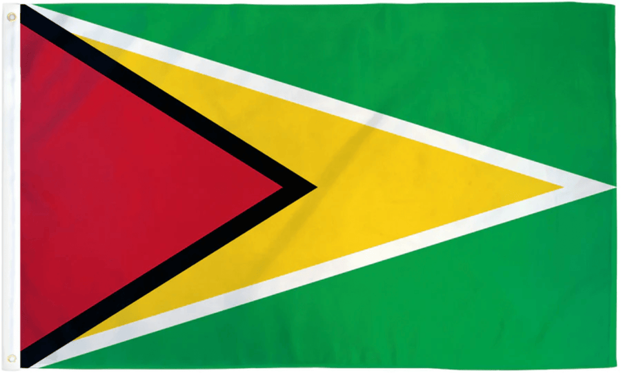 Guyana flag made in USA with green field Golden Arrowhead and red black triangle