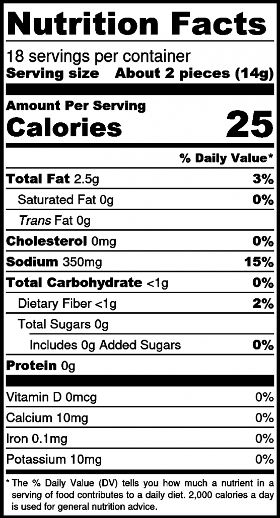 Nutrition facts label for Habanero Stuffed Olives