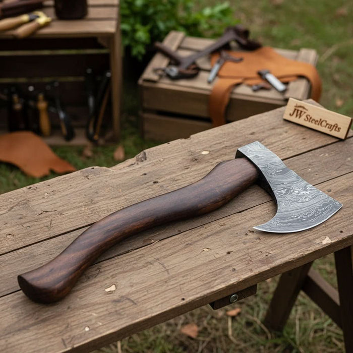 Single-Bit Bushcraft Hatchet with Crescent Edge