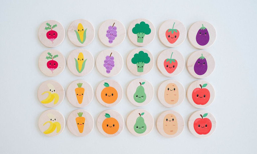 Farmers Market Matching Game: 24 Wooden Tiles