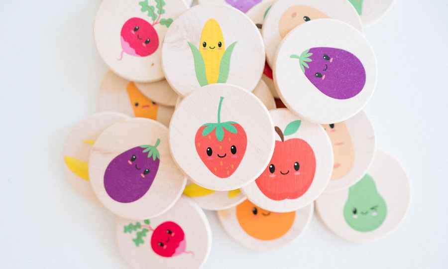 Farmers Market Matching Game: 24 Wooden Tiles