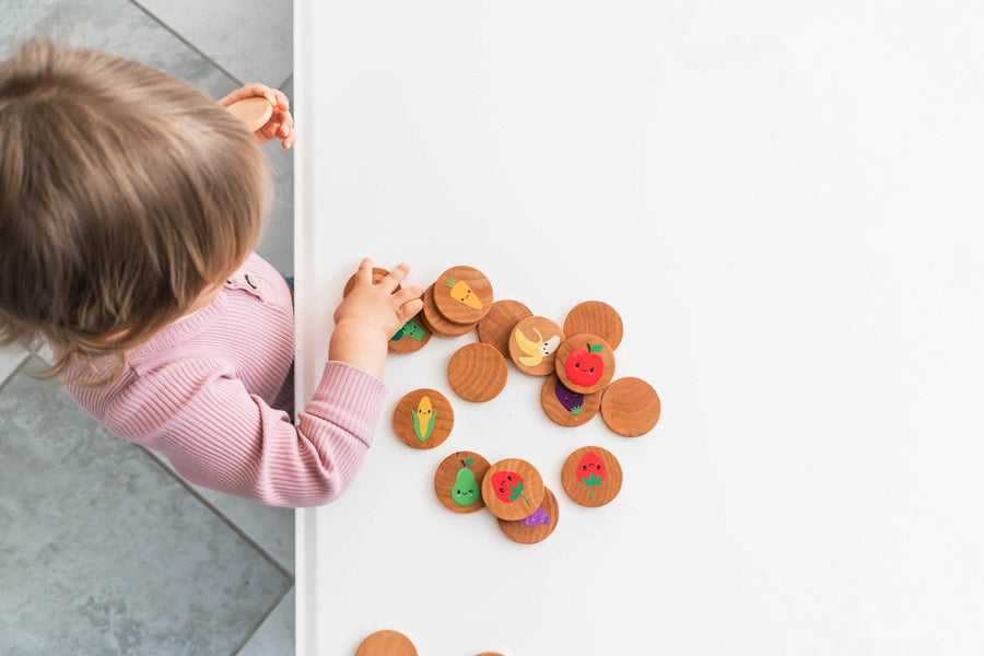 Farmers Market Matching Game: 24 Wooden Tiles