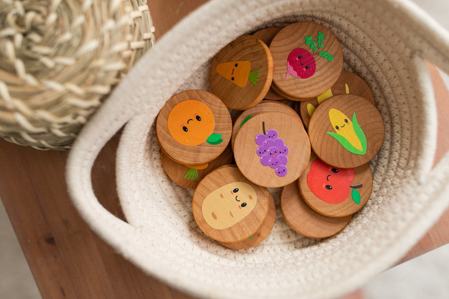 Farmers Market Matching Game: 24 Wooden Tiles