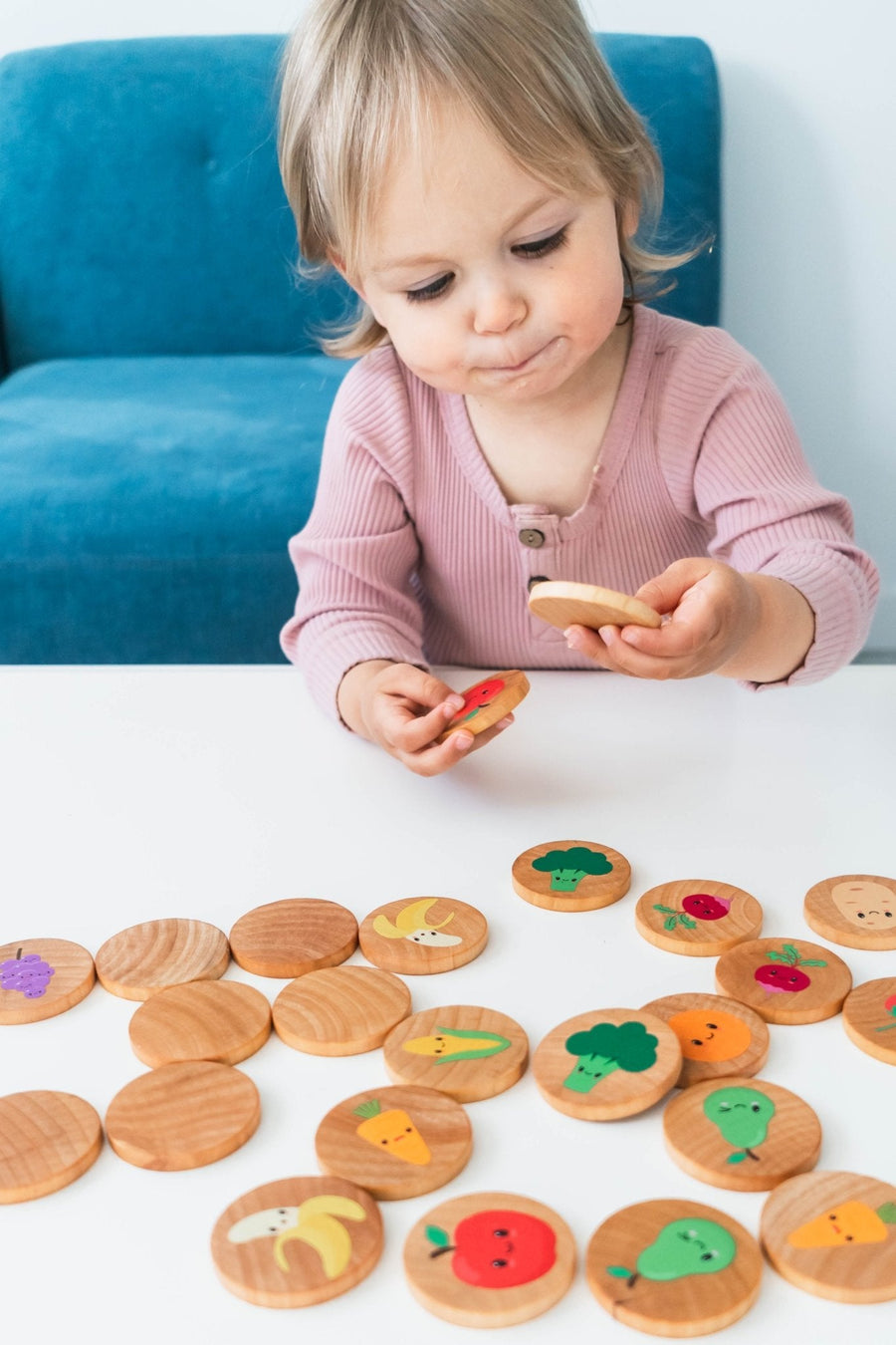 Farmers Market Matching Game: 24 Wooden Tiles