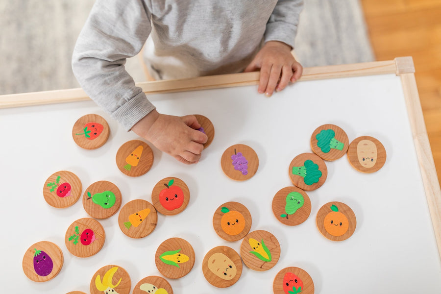 Farmers Market Matching Game: 24 Wooden Tiles