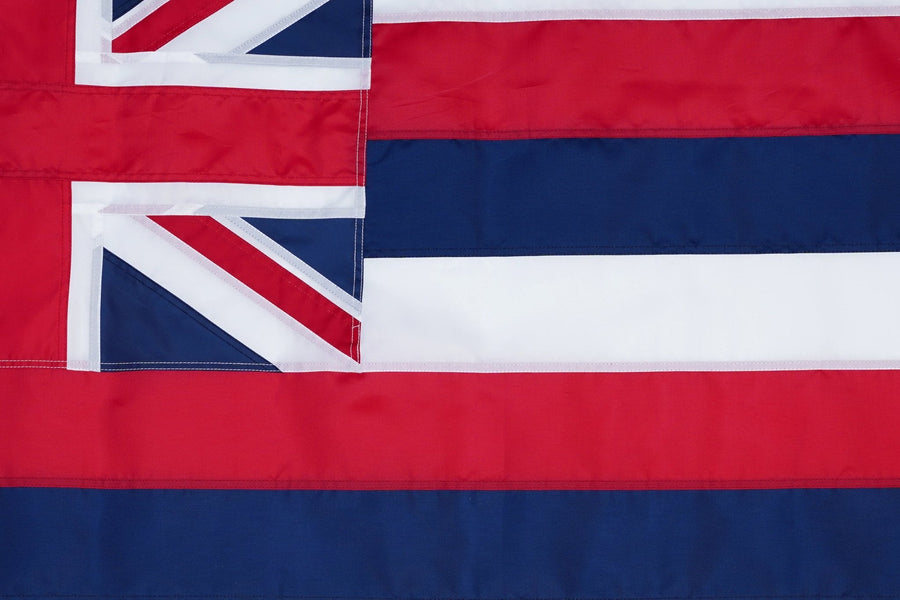 Hawaii state flag close-up with Union Jack and eight stripes