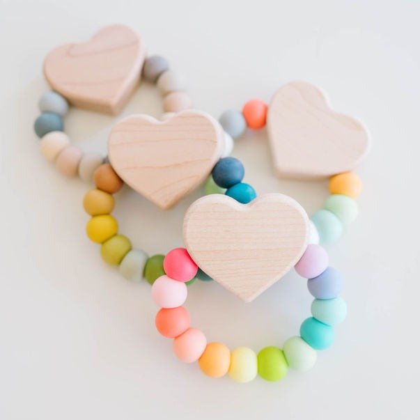 Heart Charm Baby Teether: Maple & Silicone