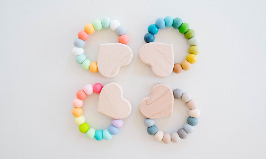 Heart Charm Baby Teether: Maple & Silicone