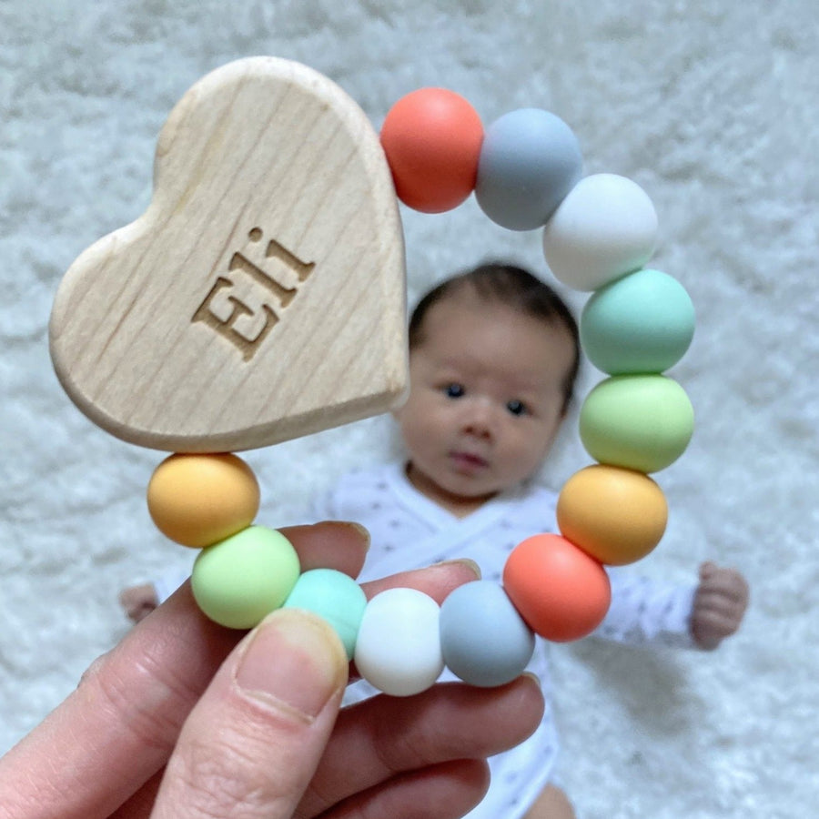 Heart Charm Baby Teether: Maple & Silicone
