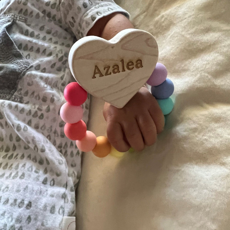 Heart Charm Baby Teether: Maple & Silicone