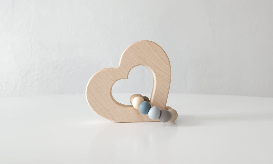 Heart Wooden Baby Grasping Toy with Teething Beads