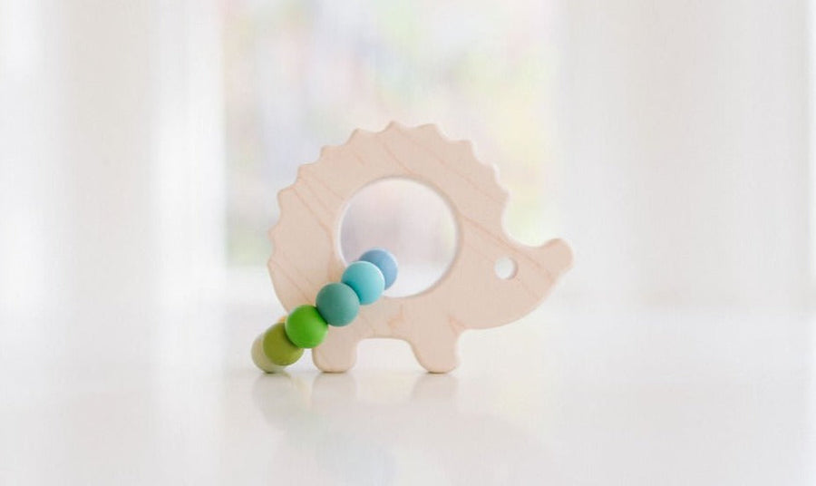 Hedgehog Wooden Baby Grasping Toy with Teething Beads